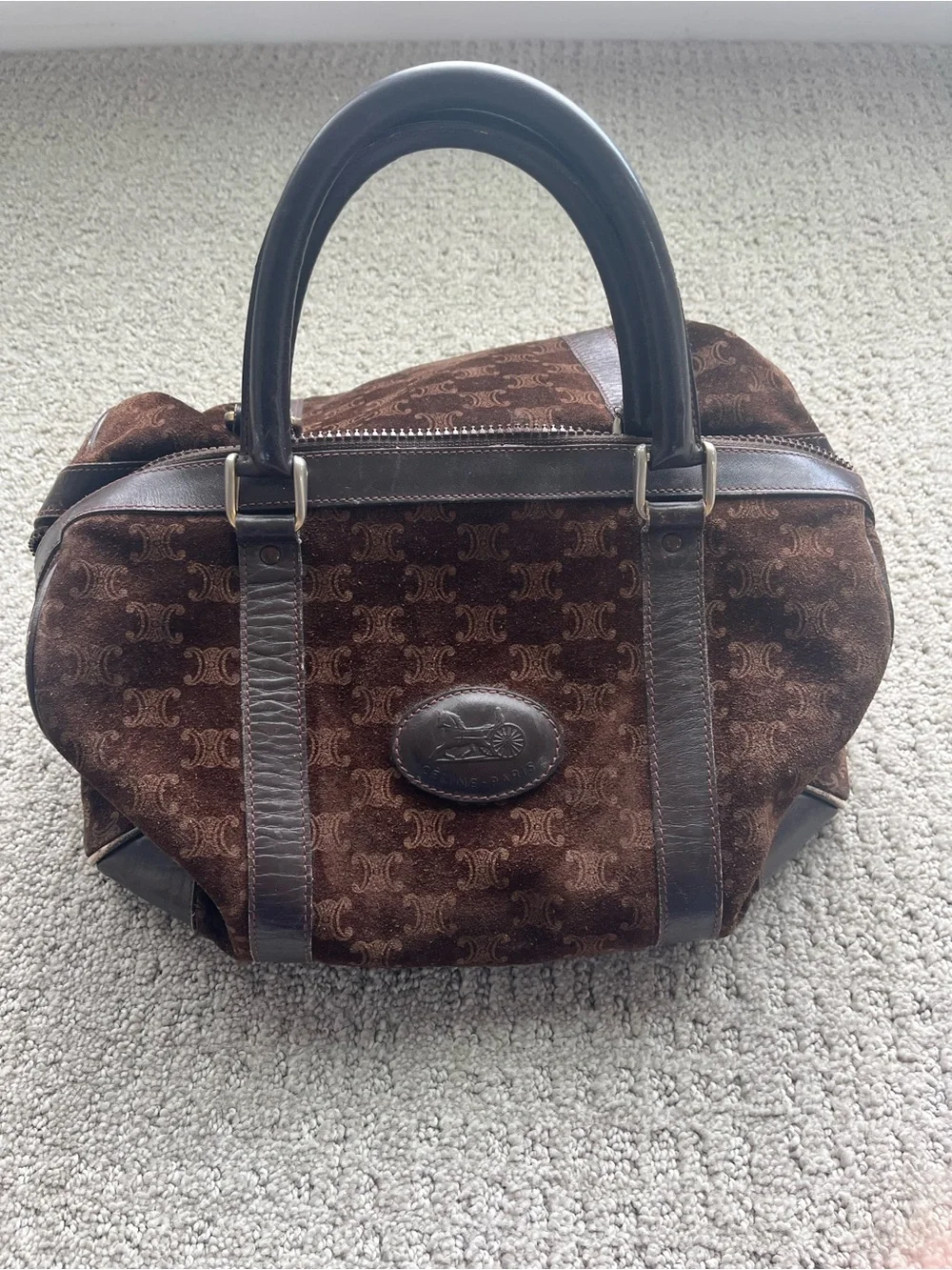 Celine vintage macadam suede Boston bag
